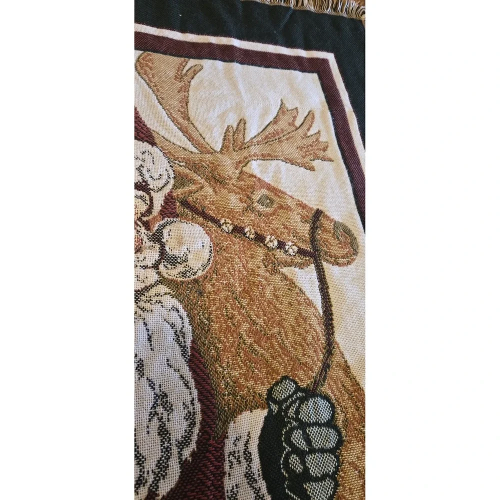 Hallmark Santa Reindeer Christmas Tapestry Woven Throw Blanket 58